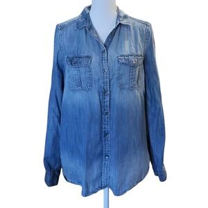 American Eagle Outfitters Womens Light Wash Lyocell Denim Boyfriend Shirt Small